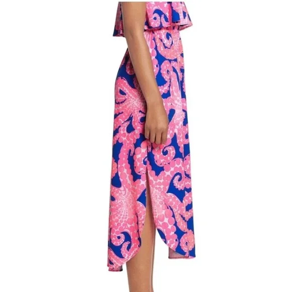 Lilly Pulitzer Meridian Strapless Midi Dress Ikat Blue Pink Small - Picture 3 of 8